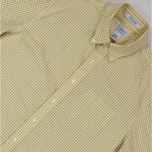 L.L.Bean Men M Tall Wrinkle Free Traditional Fit Shirt Yellow Check Cotton